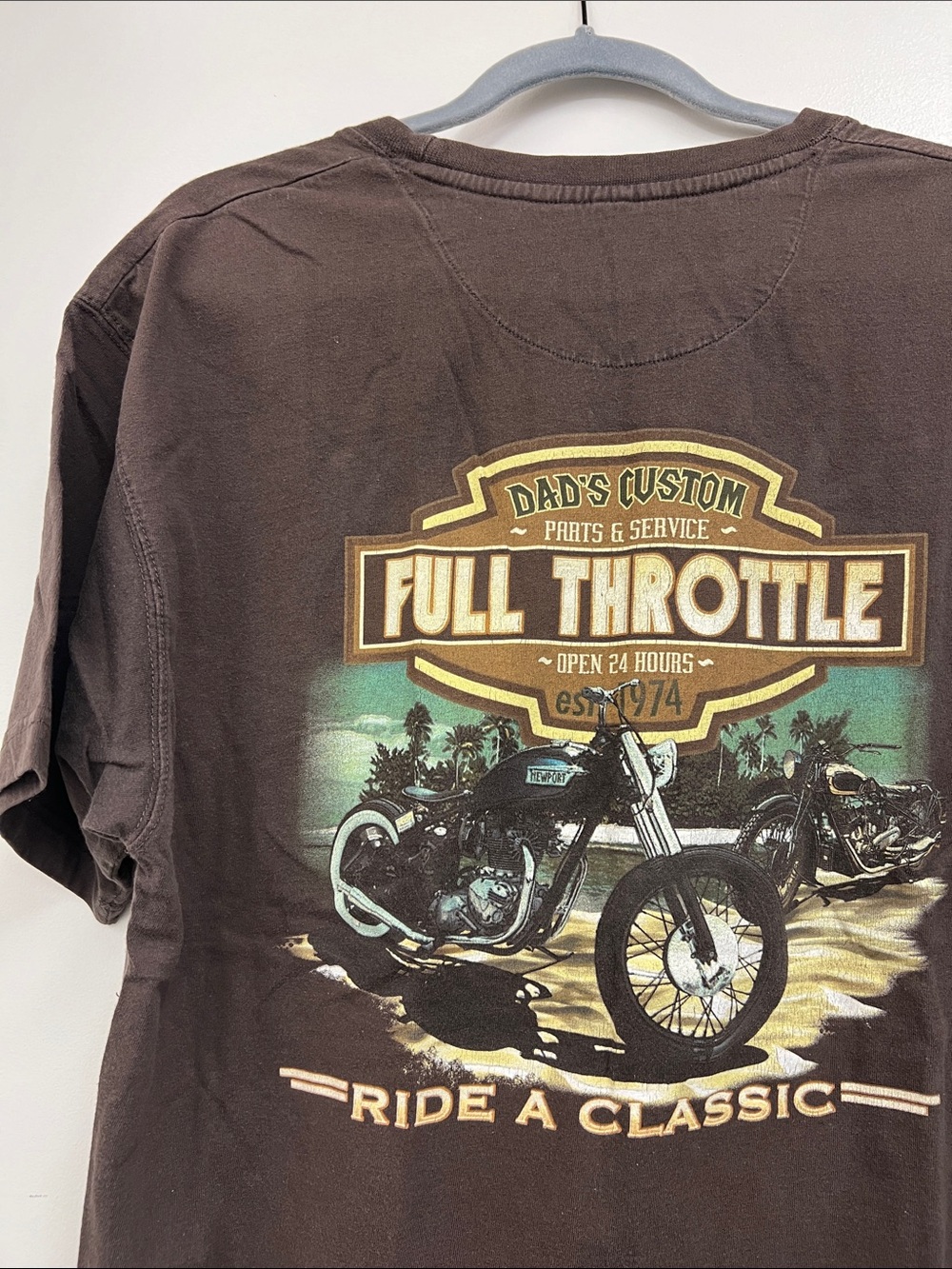 Dad’s Motorcycle Full Throttle Short Sleeve Crewneck T-Shirt Chocolate Brown